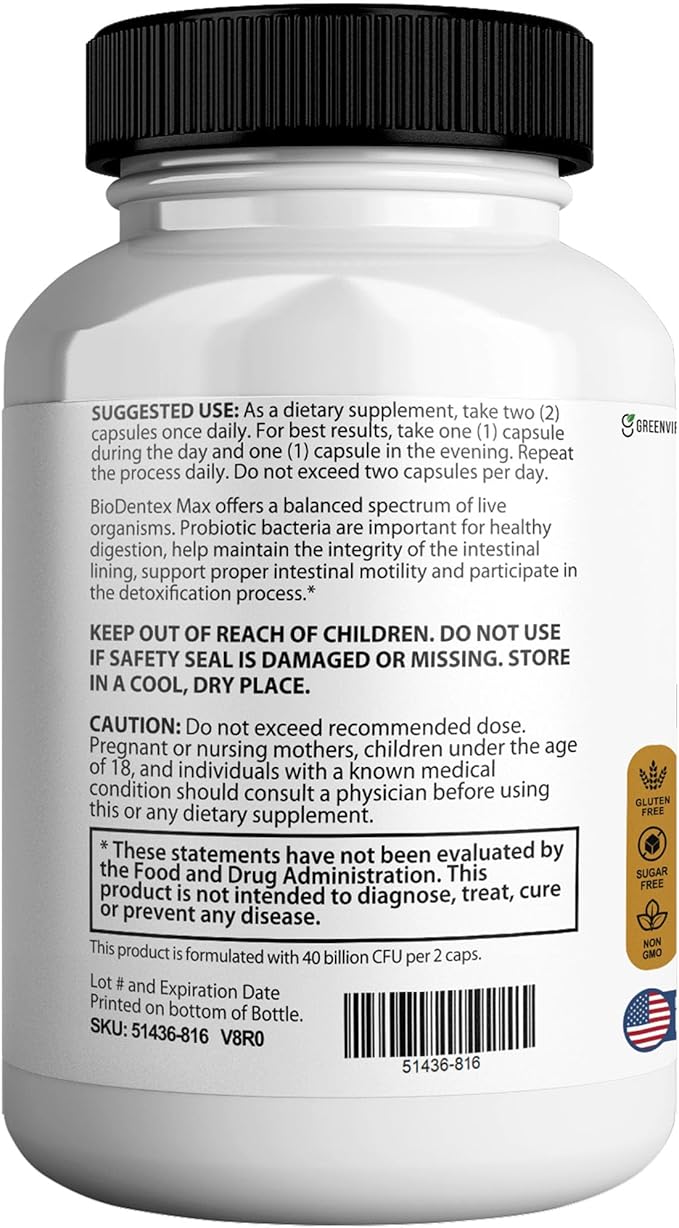 BioDentex Max Maximum Strength Probiotic Supplement 40 Billion CFU 60 Capsules with MAKTREK Bi-Pass Technology for Digestive Health Support (2)