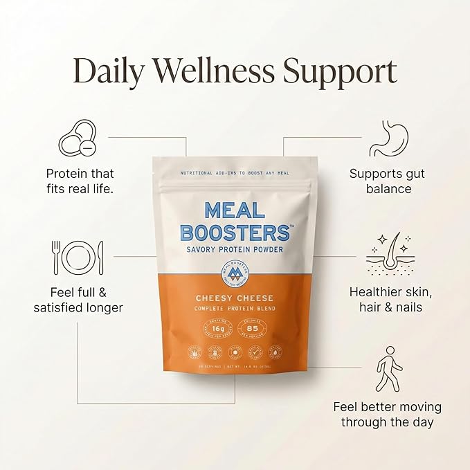 Meal Boosters Savory Protein Powder Supplement | 15–20g Complete Protein Meal Enhancer for Cooking &amp Prep | Collagen Peptides for Gut Joint &amp Support | Keto Friendly Gluten Free (Cheesy Chee