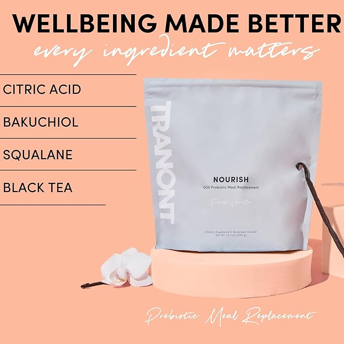 Tranont Nourish French Vanilla | 14.3oz | Superfood &amp Protein Powder Mix for Healthy Skin Digestion and Energy | Plant Based Meal Replacement Shake with Vitamins Minerals &amp Prebiotics