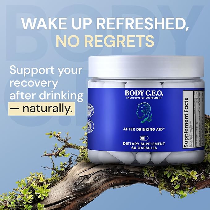 Body C.E.O. After Drinking Aid - Electrolyte Balance &amp Recovery - DHM (Dihydromyricetin) L-Cysteine Prickly Pear Milk Thistle Zinger Vitamin-B for Recovery - Filler-Free Formula - 60 Capsules