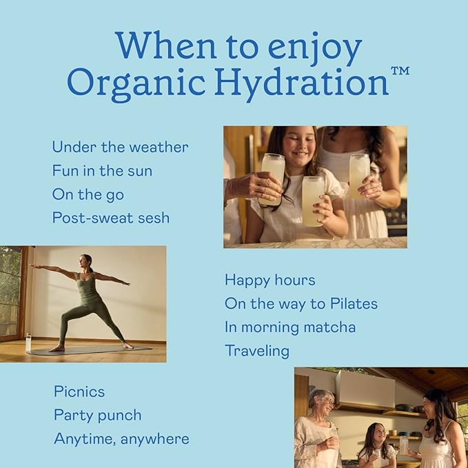 GOODONYA Organic Hydration Electrolyte Drink Mix Certified Organic Hydration Powder Non-GMO Biochecked Glyphosate Free Low Sugar Lemonade Flavor No Artificial Flavors 20 Servings