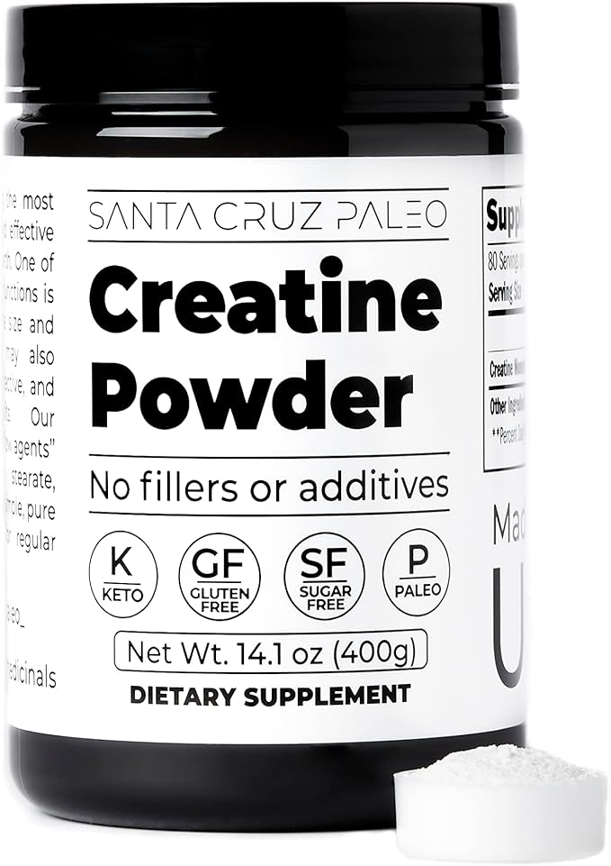 Santa Cruz Paleo Creatine Monohydrate Powder Micronized Unflavored Pre Workout and Muscle Support Supplement Gluten Free Keto Mix with Water or Shakes No Fillers or Additives 80 Servings 400g