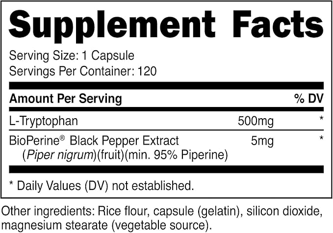 Nutricost L-Tryptophan 500mg 120 Capsules (3 Bottles)