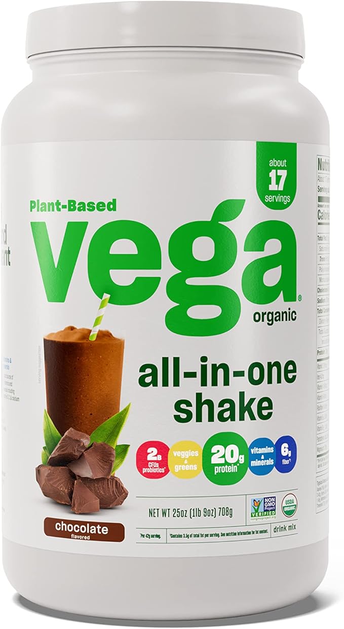 Vega Organic All-in-One Vegan Protein Powder Chocolate - Superfood Ingredients Vitamins &amp Premium Sport Protein Mocha Protein Powder Vegan Non GMO Gluten Free Plant Based Protein Powder