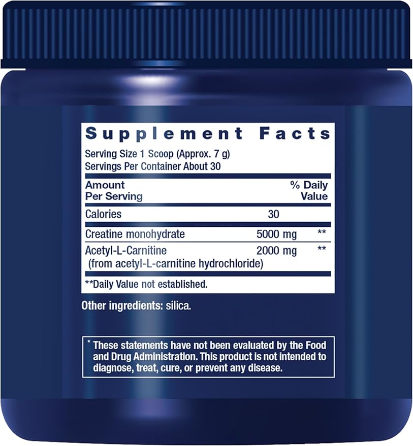 Life Extension Creatine Acetyl-L-Carnitine Energy Plus Energy Support Supplement creatine monohydrate Acetyl-L-carnitine Gluten-Free Non-GMO Vegetarian 30 Servings