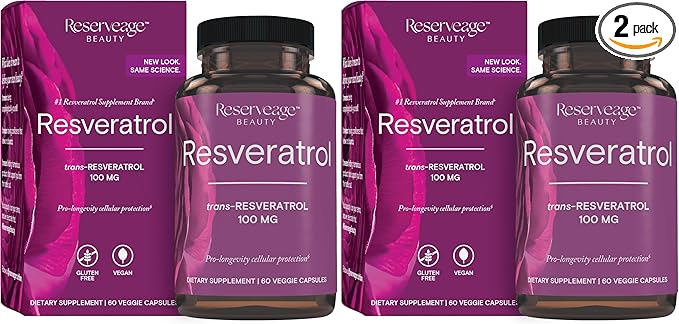 Reserveage Beauty Resveratrol 100 mg Antioxidant Supplement for Heart and Cellular Health Supports Healthy Aging and Immune System Paleo Keto 60 Capsules (60 Servings) (Pack of 2)