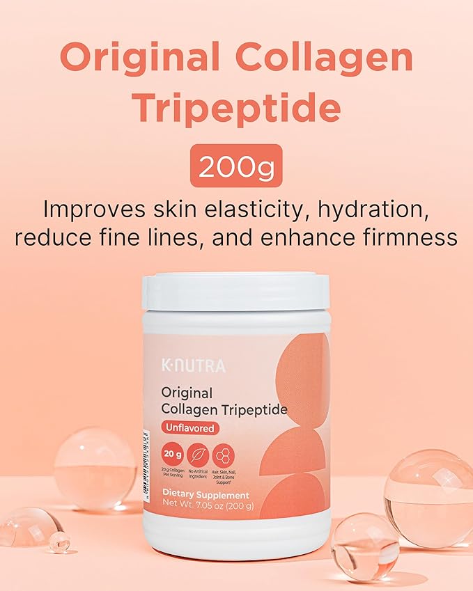 K-Nutra Original Collagen Tripeptide | 200g (7.05oz) | 100% Pure Freshwater Collagen Powder | 200X Absorption GPH | Helps Support Skin Hydration Hair &amp Nail Health