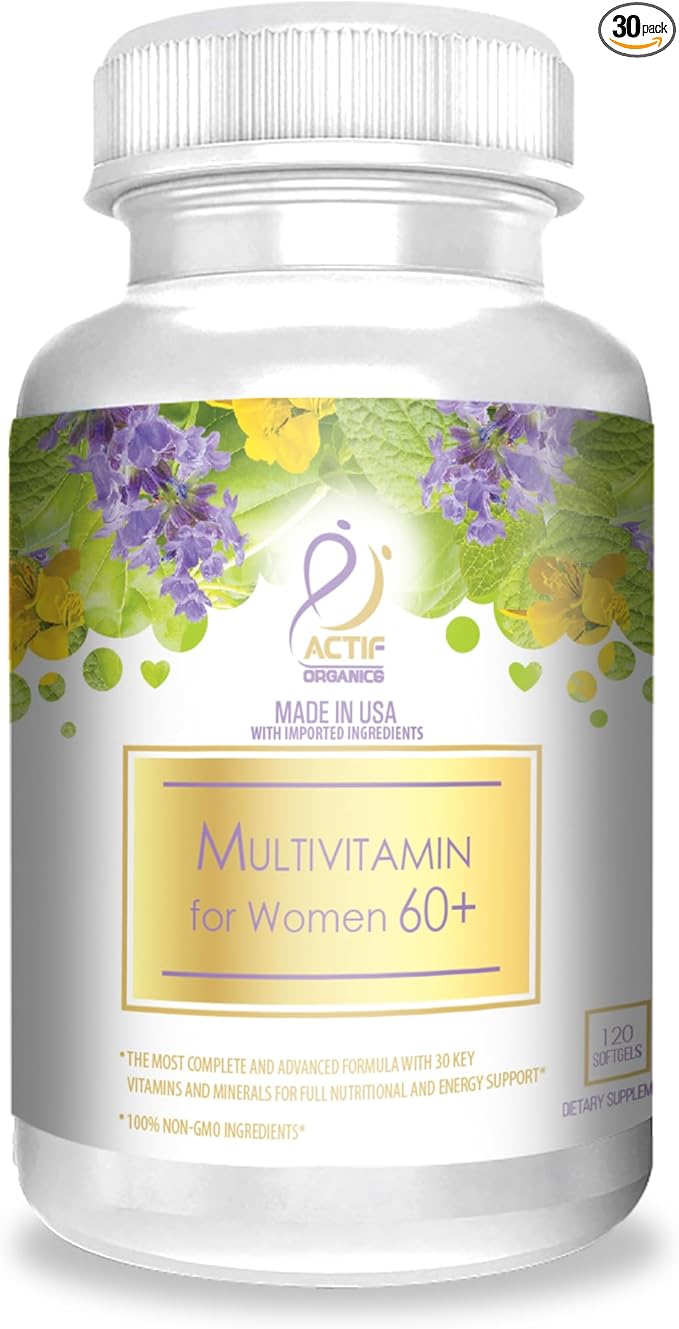 ACTIF Multivitamin for Women Age 60+ with 30 Organic Vitamins and Organic Herbs Non-GMO Made in USA 2-Month Supply