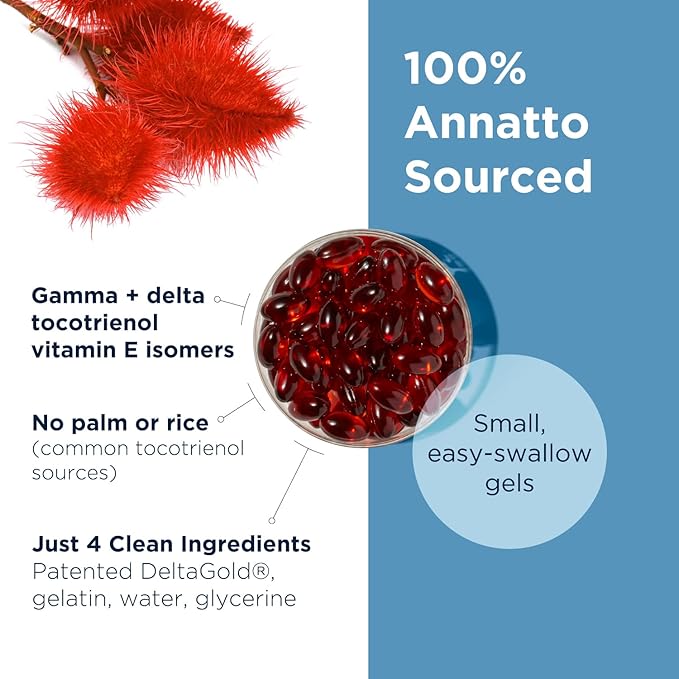 Designs for Health Annatto-E 300mg Tocotrienols Vitamin E - Delta + Gamma Tocotrienols to Support Heart Health Eye Health Healthy Aging - DeltaGold Antioxidants Supplement (60 Vitamin E Softgels)