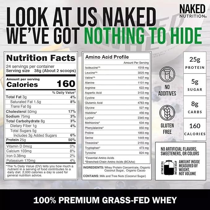 NAKED Whey Chocolate Protein Powder 24 Servings PB Powdered Peanut Butter 2LB (76 Servings) – Grass-Fed Bulk Vegan Non-GMO Gluten Free Soy Free