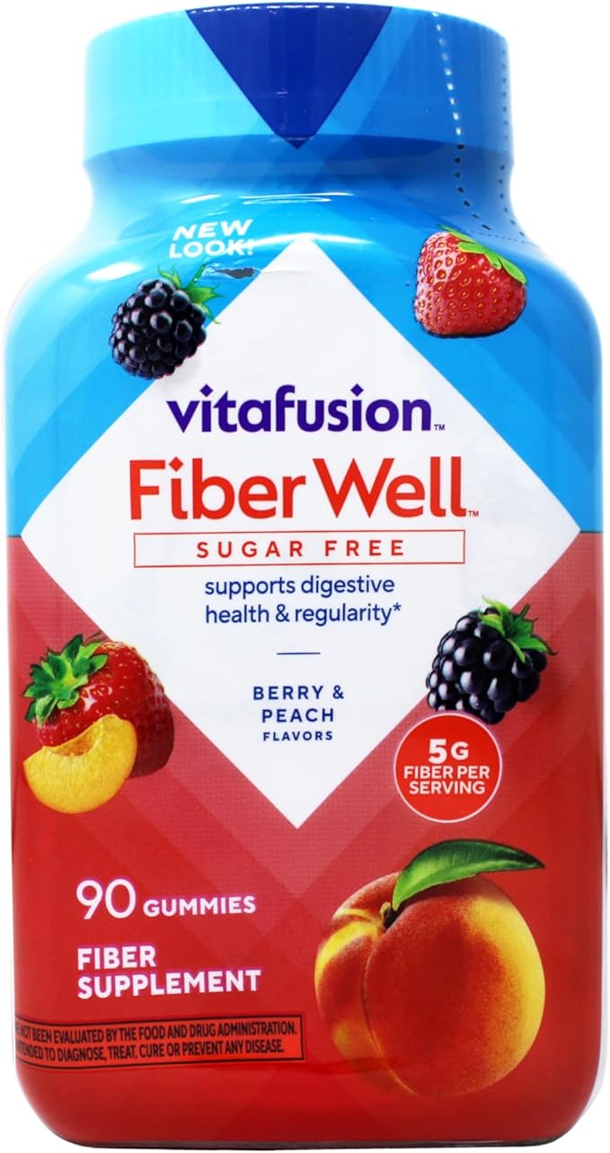 Vitafusion Fiber Well Sugar Free Gummies Dietary Supplement Peach/Strawberry/Berry 90 Ct (6 Pack) (Bundle)