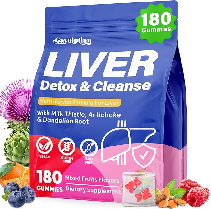 Liver Detox Cleanse &amp Repair 2000mg Milk Thistle Liver Detox  Herbal Liver Support Supplement with Beetroot Dandelion Root Turmeric Glutathione for Gut Health Metabolism Energy 180 Gummies
