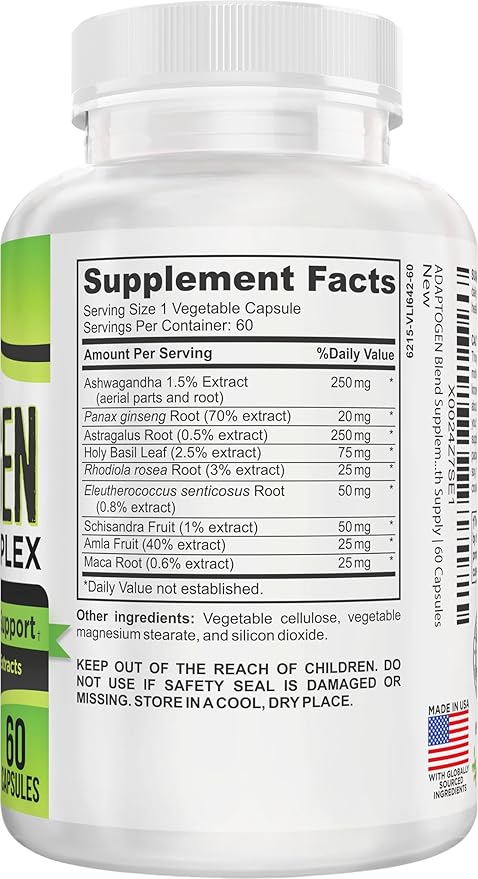 Adaptogen Supplement (9-in-1) Adaptogenic Complex with Ashwagandha Panax Ginseng Rhodiola + More | Herbal Extract Blend | Adaptogen Supplements | 1-Month Supply | 60 Capsules