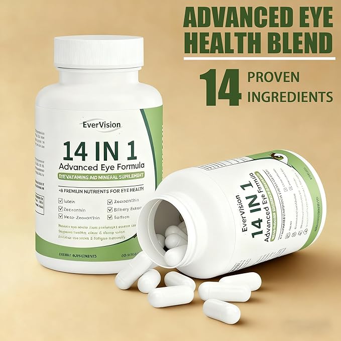 14 in 1 Advanced Eye Formula Eye Vitamin and Mineral Supplement with Zinc Lutein Zeaxanthin &amp Bilberry Extract 60ct