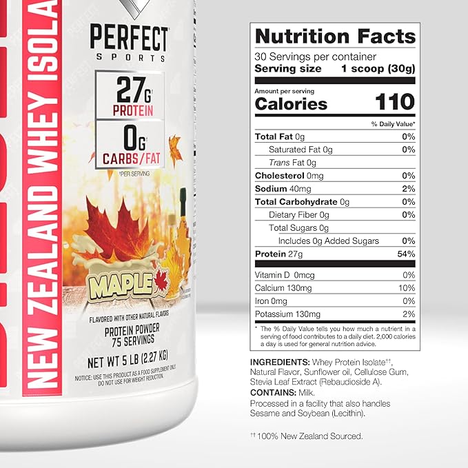 PERFECT SPORTS Diesel 100% New Zealand Whey Protein Isolate | Stevia Sweetened No Artificial Ingredients Keto | 0g Carb 0g Fat 27g Protein | 5 Pounds (Canadian Maple)