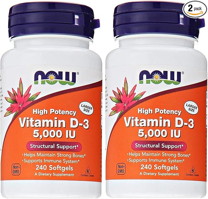 Now Foods Vitamin D3 5000 IU 240 softgels (Pack of 2)