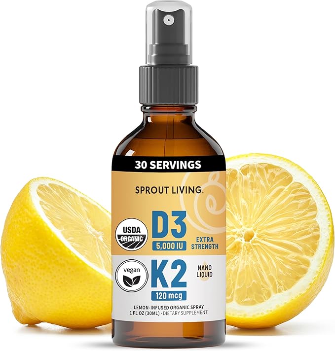 Organic Vitamin D3 5000 IU (Lichen) + K2 120 mcg (Fermented Chickpea) Immune Bone &amp Heart Health with Calcium Absorption | Trace Minerals Lemon &amp Citrus Sugar Free Spray (1 FL OZ 30 Serv