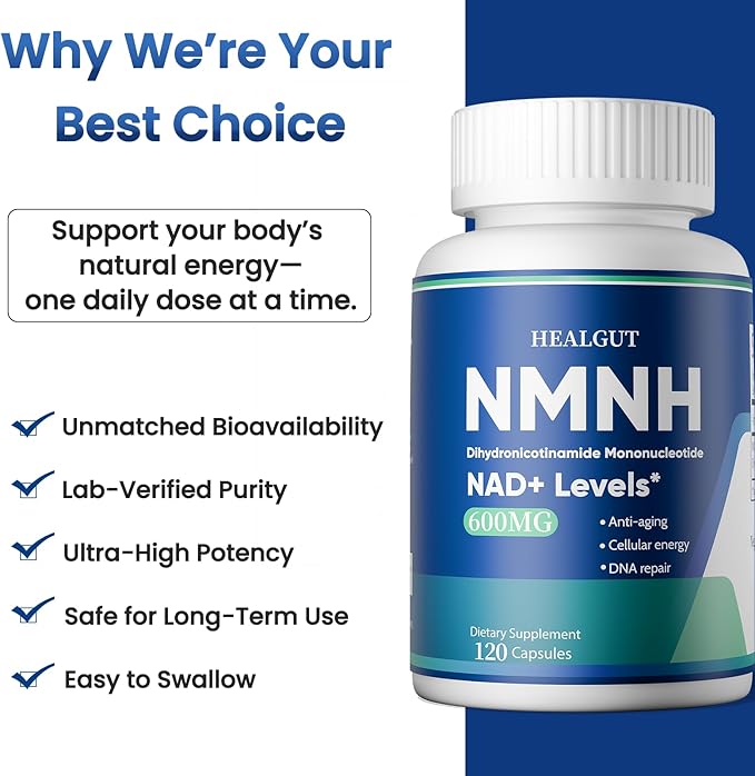 Pure NMNH 600mg Liposomal NAD Supplement for Women &amp Men - NMNH (Dihydronicotinamide Mononucleotide NMN Alternative) for Anti-Aging NAD+ Levels Immune and Energy 120 Capsules (120-Day Supply)