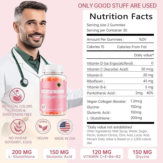 Glutathione Collagen Glow Gummies for Women Glutathione Collagen Glow Gummies for Dark Spot 60/120Pcs Korean Organic Glow Beauty Collagen for Skin Care (3)
