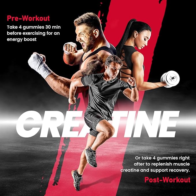 Creatine Monohydrate Gummies for Men &amp Women-5g of Creatine Monohydrate per Serving- Help Increase Strength and Build MuscleSugar FreeVeganStrawberry Flavor 120 Count