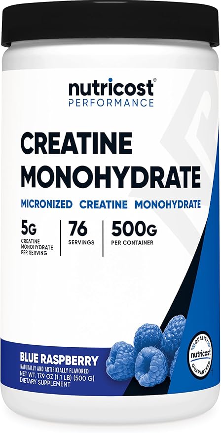 Nutricost Creatine Monohydrate Powder (Blue Raspberry) 500 Grams (1.1 LBS)