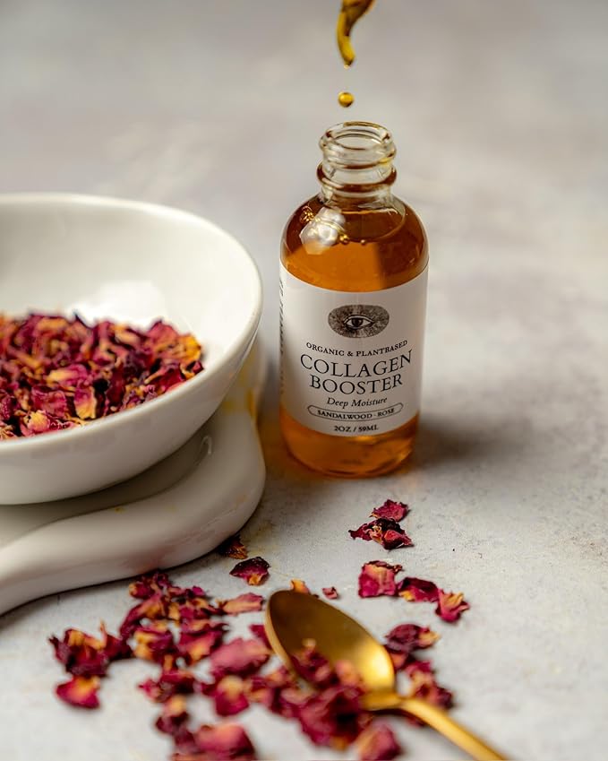 Anima Mundi Collagen Booster Face Oil Hydrating Organic Plant-Based Collagen Oil Rose Petals - Restore &amp Regenerate Collagen Receptors for Glowing Skin Complexion (1 Fl Oz)