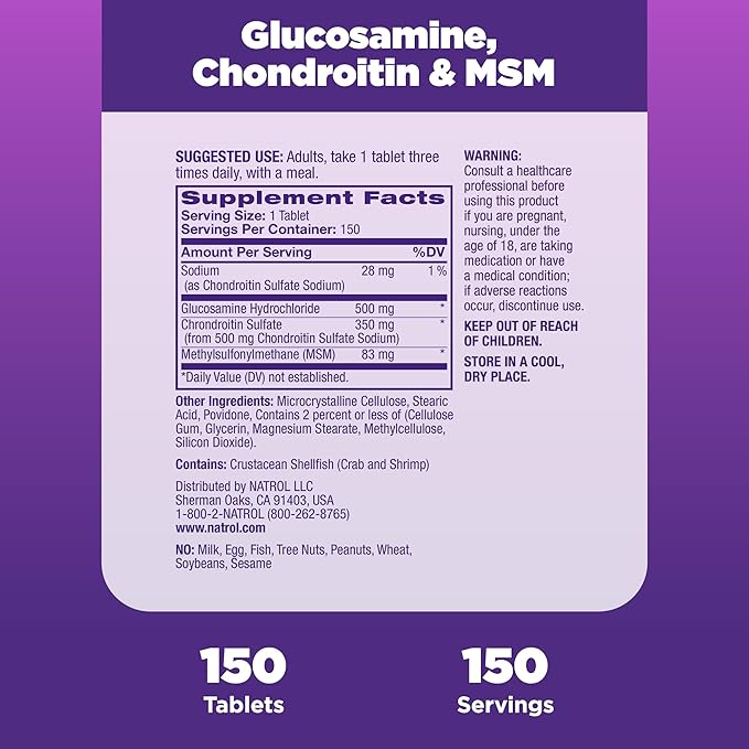 Natrol Glucosamine Chondroitin and MSM Tablets 150-Count (Pack of 12