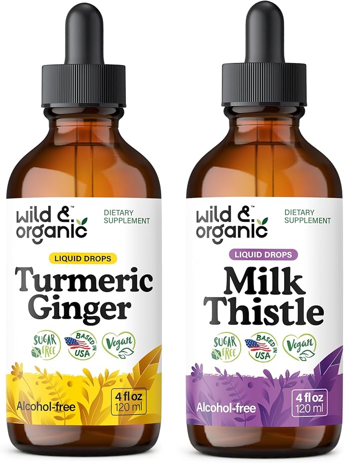 Wild &amp Organic Turmeric Ginger Tincture 4 fl oz &amp Milk Thistle Tincture 4 fl oz