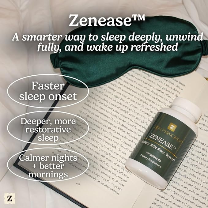 Zen Principle Zenease Sleep Support with Magnesium Glycinate Ashwagandha KSM-66® Saffron L-Theanine &amp GABA – No Melatonin Natural Stress Relief &amp Sleep Aid. 180 Capsules