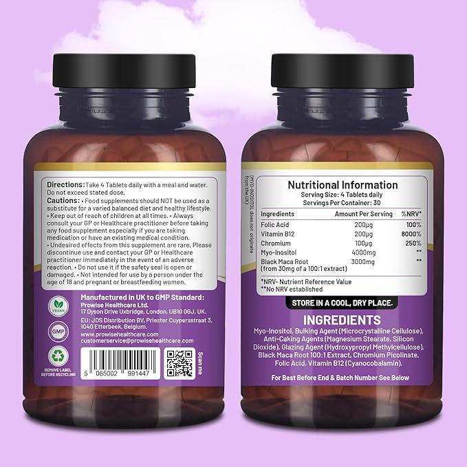 Myo-Inositol Complex 120 Vegan Tablets 7000mg per Serving with Black Maca Root Chromium Folic Acid and Vitamin B12 | Hormonal Balance for Women| Premium Quality by Prowise