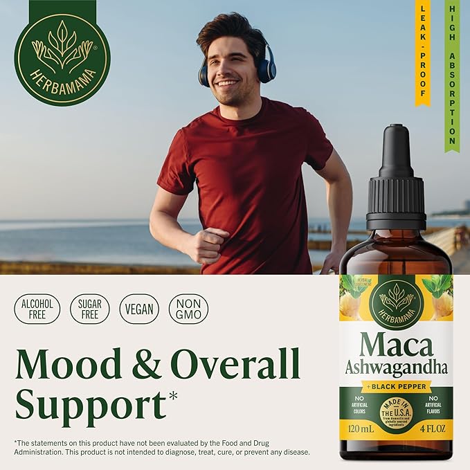 HERBAMAMA Maca Ashwagandha Drops - Vegan Mood Support &amp Overall Well-Being with Ashwagandha and Maca Root Extract Tincture - Non-GMO Alcohol &amp Sugar-Free Women &amp Men Support Supplement 5