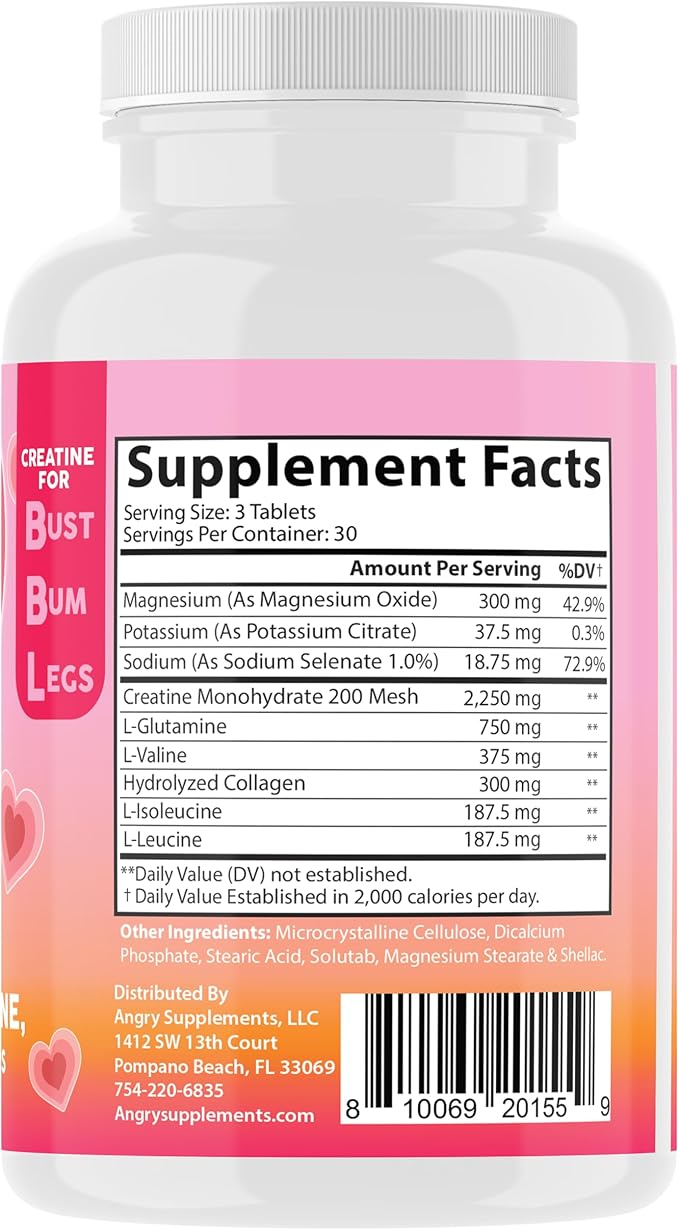 Angry Supplements Better Booty Women's Creatine BBL Combo: BBL Tablets (90ct) w. Creatine Glutamine BCAA's Collagen + BBL Burn Thermogenic Capsules (120ct)