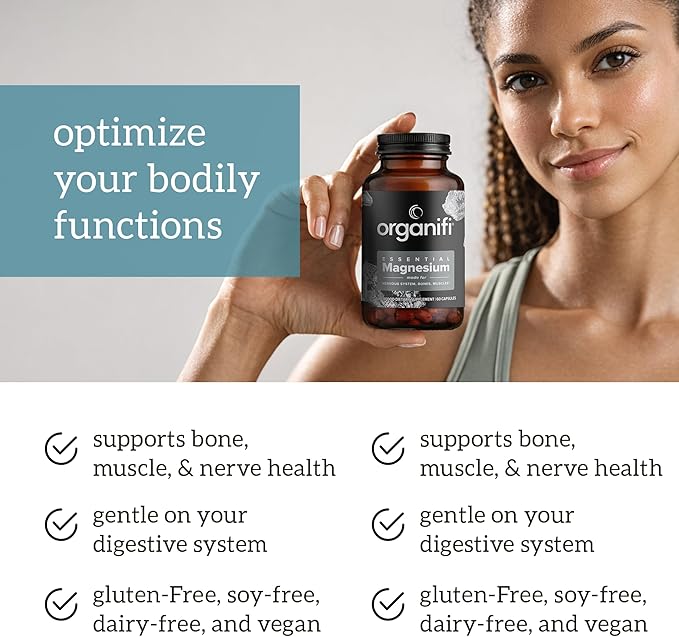 Organifi Essential Magnesium Glycinate Supplement for Bone Support and Muscle Health 150mg 60 Vegan Capsules