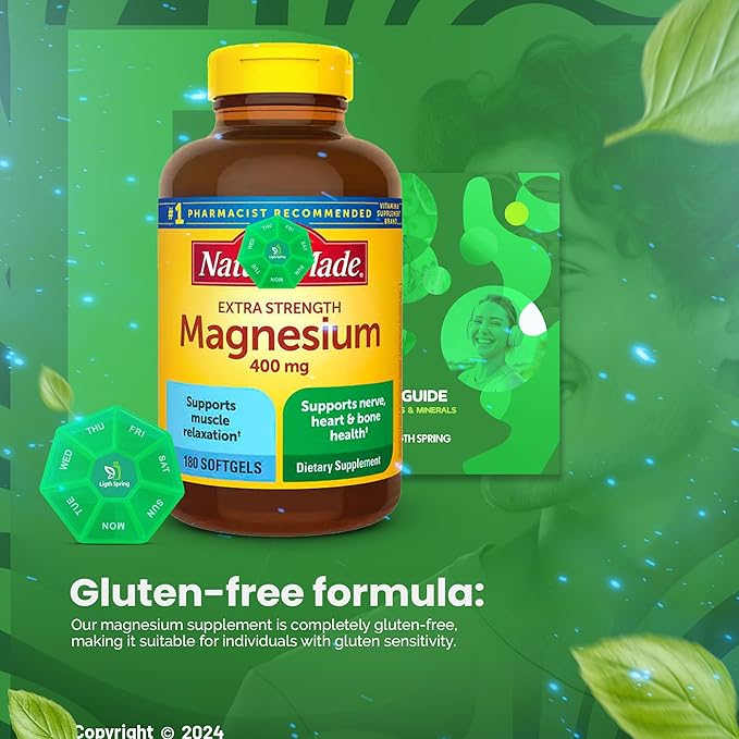 Magnesium 400mg 180 Count with Bundle Exclusive Vitamins &amp Minerals - A to Z - Better Ligth&ampSpring Guide + Weekly Pill Organizer (3 Items)