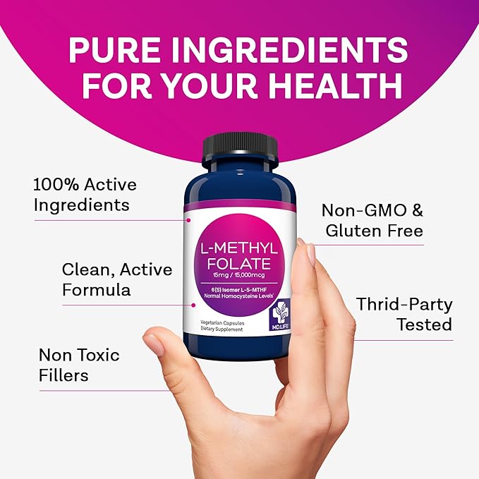 MD Life L-Methylfolate 15 mg Supplement - Professional-Grade Active L Methylfolate Supplement - 30 Capsules - L-Methylfolate 15mg - Maximum Potency MTHFR W/Essential Amino Acids