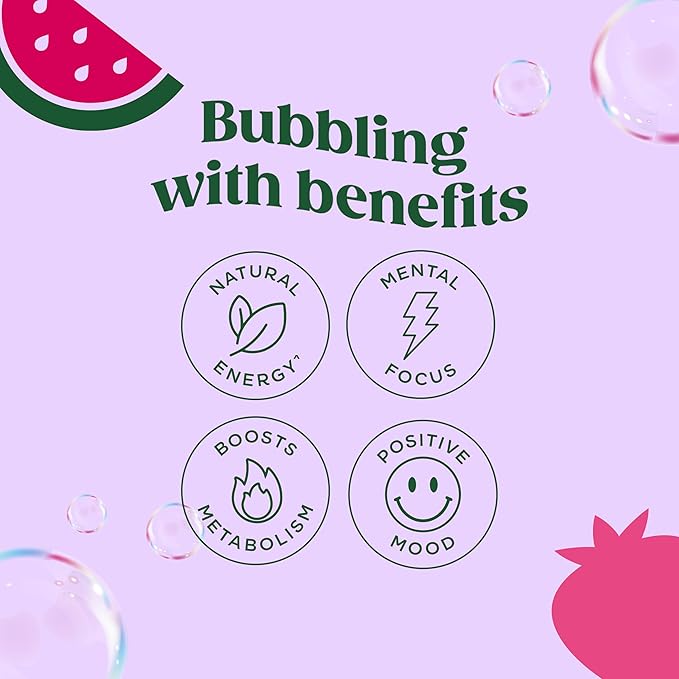 Bloom Nutrition Sparkling Energy Drink Zero Sugar 180mg Caffeine | Strawberry Watermelon | 12oz | 24 Pack | Antioxidant-Rich