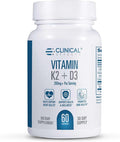 Clinical Effects Vitamin K2 + D3 - K2 + D3 Vitamin Supplement with Bioperine Black Pepper Extract and Calcium for Bone and Heart Health Support - 60 Capsules - Max Absorption - Made in The USA