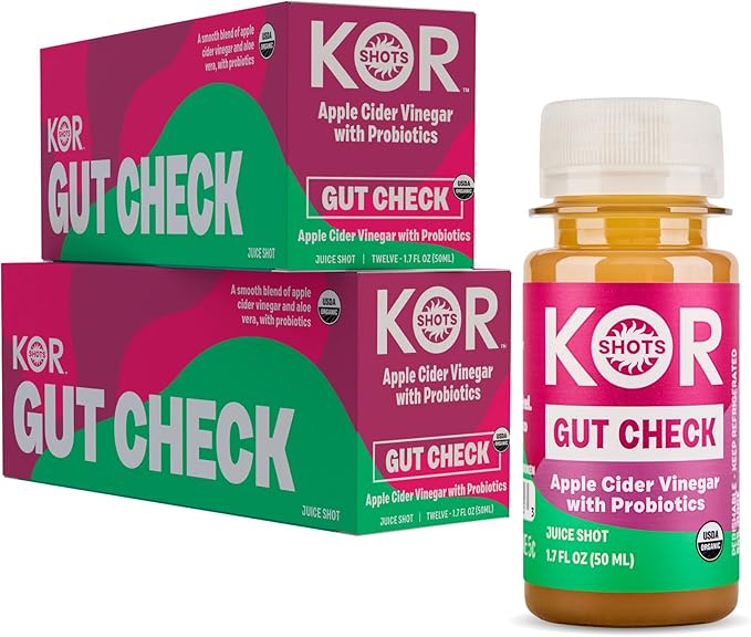 Kor Shot Apple Cider Vinegar Probiotics Shot - 24 Pack x 1.7 Fl Oz - Gut Check - Digestive Health - 1 Billion Cfu Probiotics - USDA Certified Organic