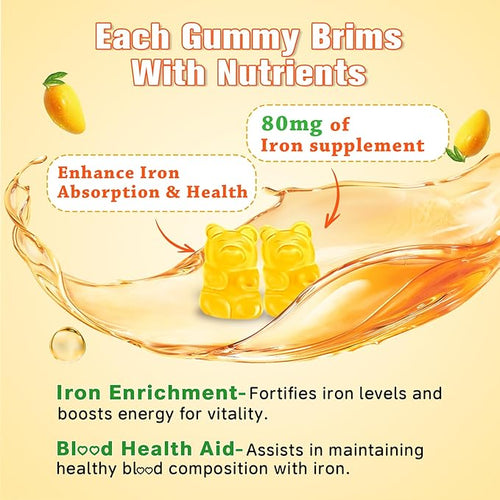 2 Pack Iron Gummies for Women &amp Men - Vegan Iron Supplement for Anemia &amp Iron Deficiency with Vitamin B12 Vitamin C Zinc Folate - Energy Boost Sugar-Free Mango Flavor 120 Count
