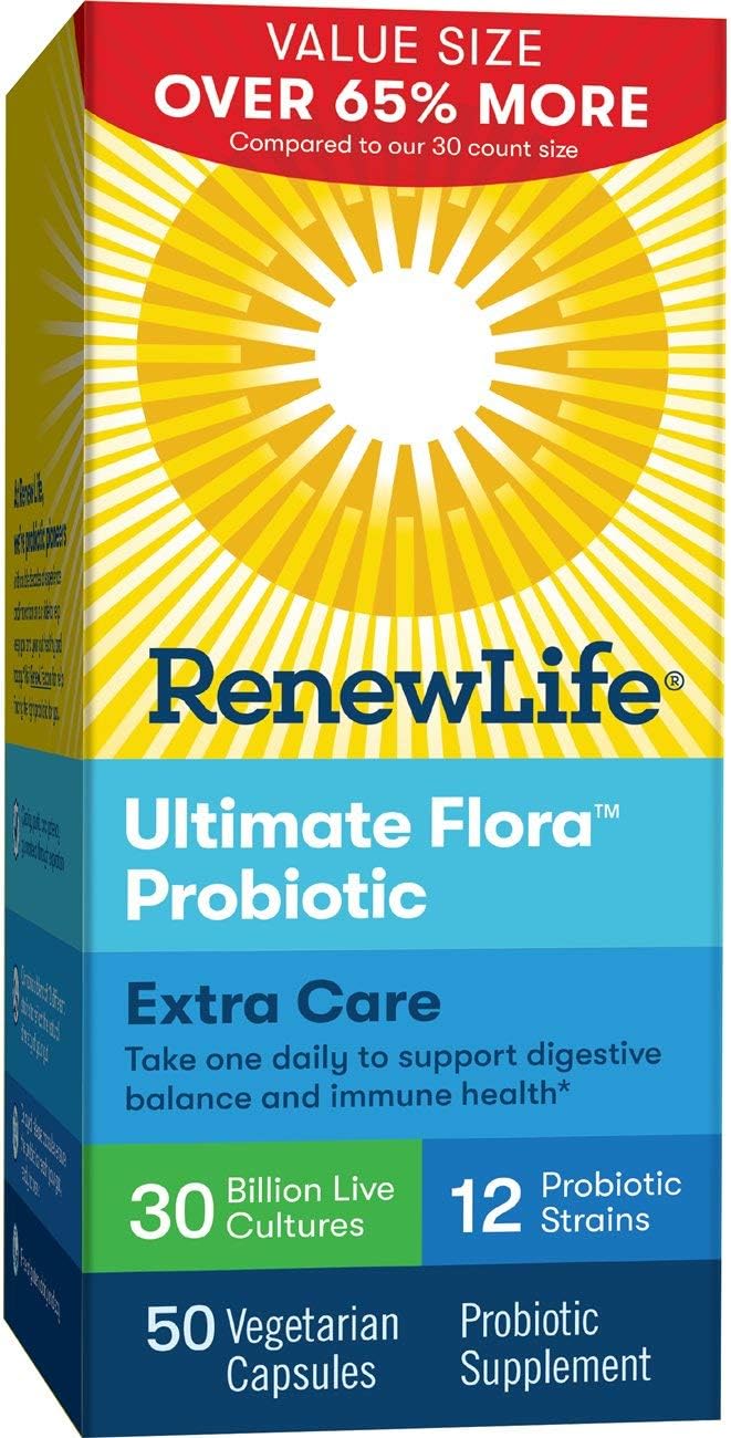 Renew Life Extra Care Ultimate Flora Probiotic Supplement 30 Billion 50 Vegetarian Capsules