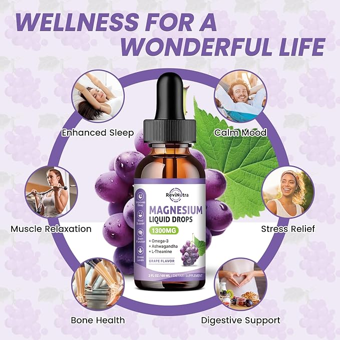 2 Pack Magnesium Complex Liquid Drops Pineapple &amp Grape Flavor