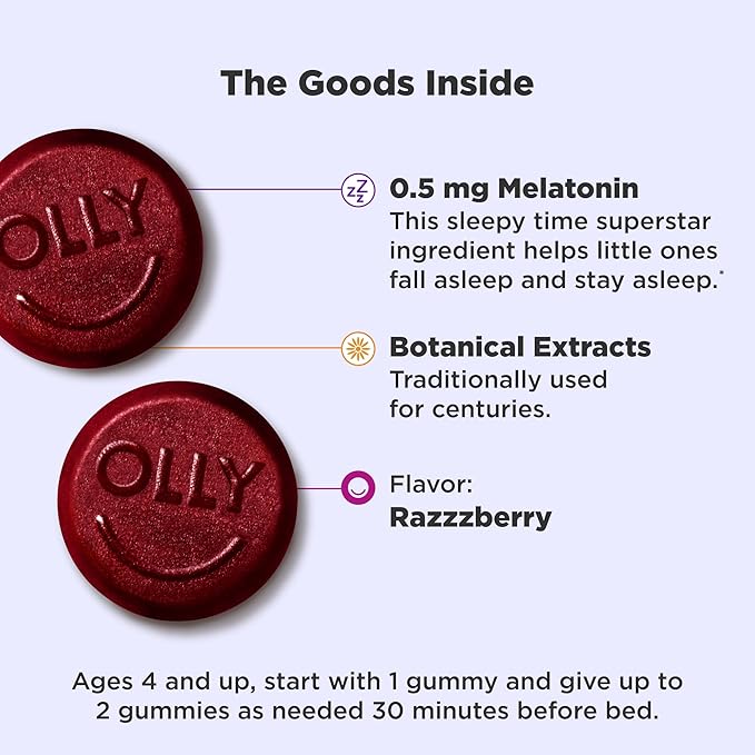 OLLY Kids Chillax Gummies L-Theanine Magnesium Lemon Balm 50 Count &amp Sleep Gummies 0.5mg Melatonin L Theanine Chamomile Lemon Balm 50 Count