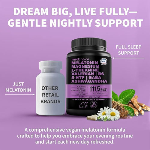 12-in-1 Melatonin Sleep Capsules - Natural Sleep Aids for Adults with Melatonin 5mg and Magnesium Glycinate 500mg Sleep Aid with Ashwagandha L Theanine Valerian Root GABA 5-HTP (90ct Pack of 4)