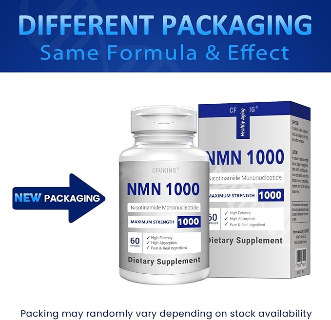 NMN 1000mg Per Serving Maximum Strength - 99% Pure NMN (Nicotinamide Mononucleotide) for NAD Cell Immune Energy Anti-Aging &amp Longevity Stabilized NMN Supplements 1000mg - 60 Veggie Capsules