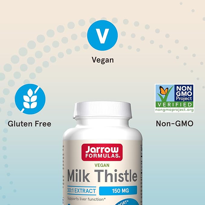 Jarrow Formulas Milk Thistle Supplement 150 mg 30:1 Milk Thistle Extract Standardized to 80% Total FlavonoidsDietary Supplement for Liver Function Support 200 Veggie Capsules for 200 Day(Pack of 2)