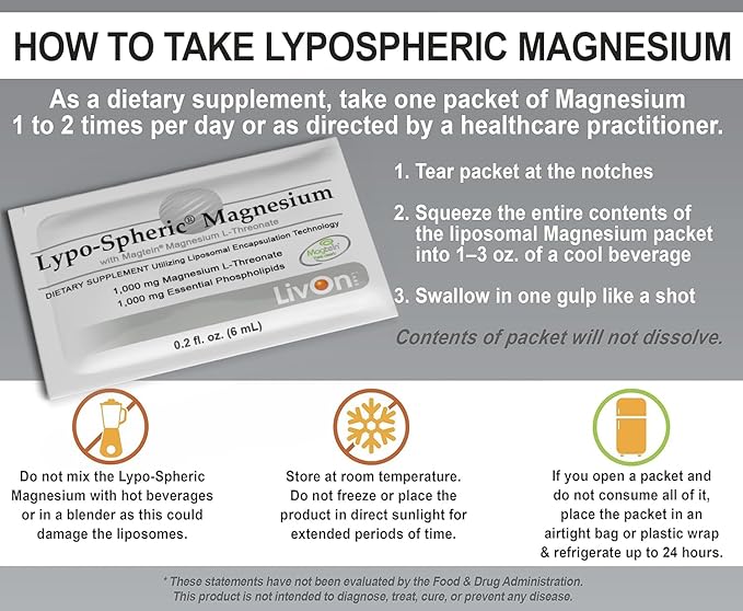 Lypo-Spheric Magnesium L-Threonate – 30 Packets – 77 mg Magnesium Per Packet – Liposome Encapsulated for Maximum Bioavailability – Professionally Formulated &amp 100% Non-GMO - 2 Pack