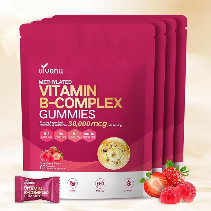 VivoNu Multivitamin Methylated Vitamin B Complex Gummies Vitamin B12 B6 B1 B2 B3 B5A C D E and Folate (4)