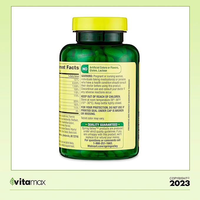 Sprin Val-Ley Super Vitamin B-Complex Tablets Dietary Supplement Value Size 250 Count (Over 8 Months Supply) + Exclusive Vtmx Vitamin Guide (2 Items)