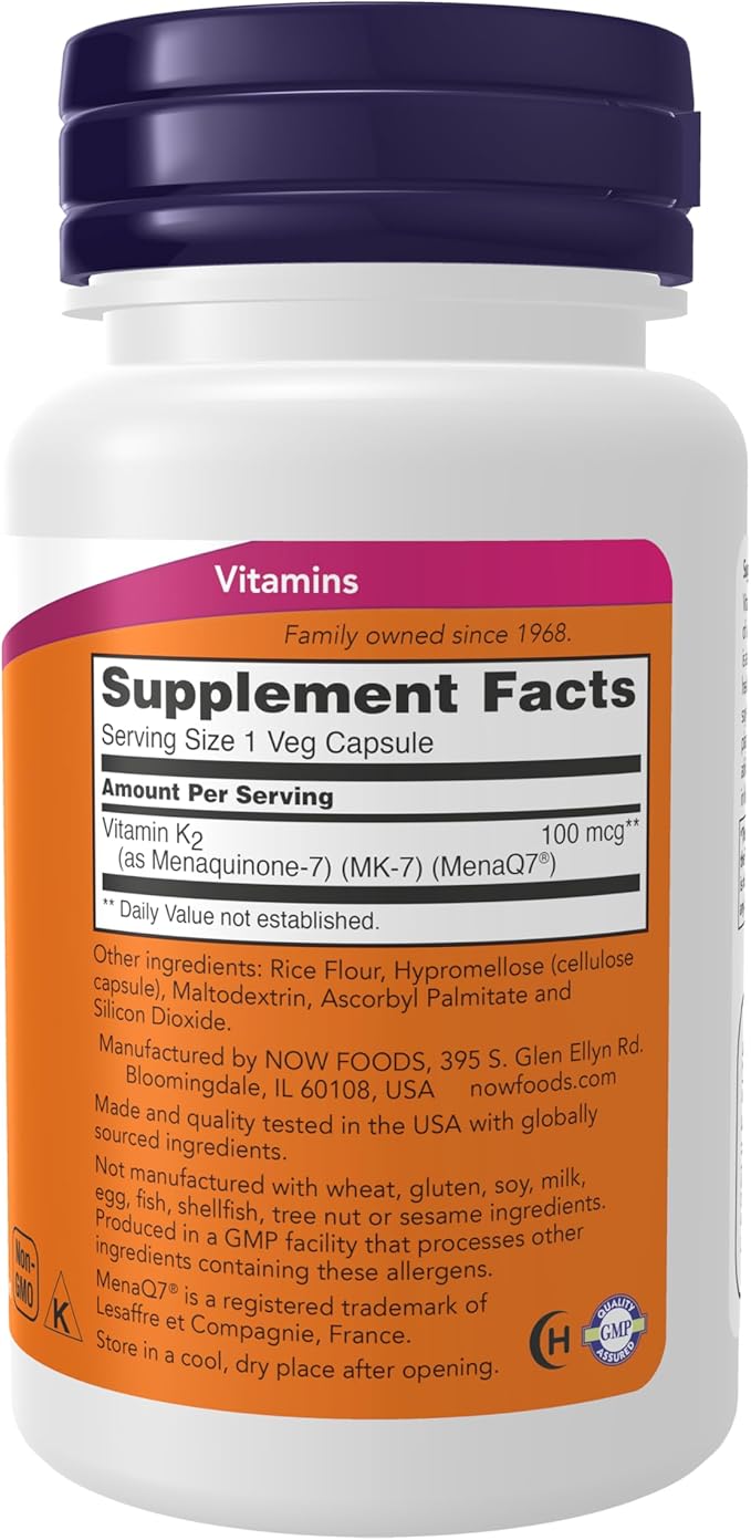 NOW Foods MK-7 Vitamin K-2 100 mcg Veg Capsules 60 Count (3 Pack)