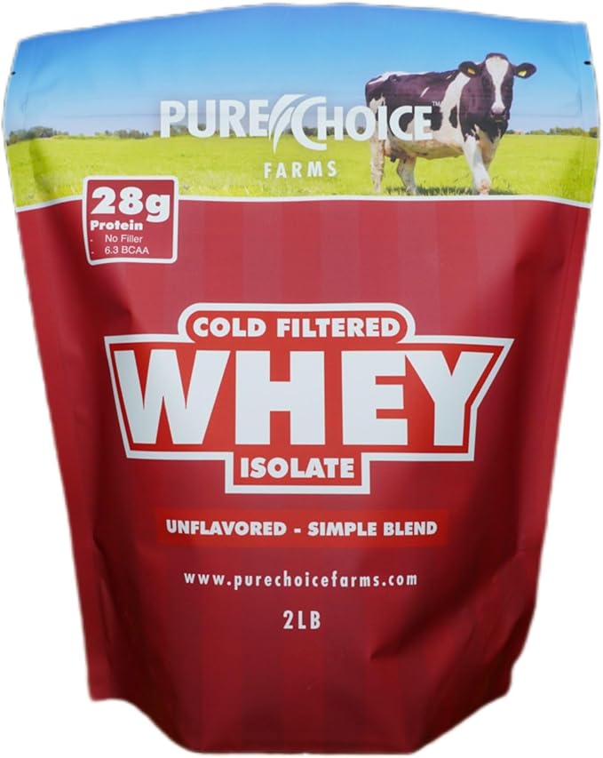 Pure Choice Unflavored Whey Protein Isolate Powder 28g Protein &amp Sugar-Free Undenatured Whey 1 Ingredient No Fillers or Artificial Sweeteners (Unflavored 2 lb)